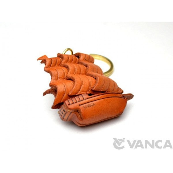 Historical Sailing Boat Leather Keychain(L)