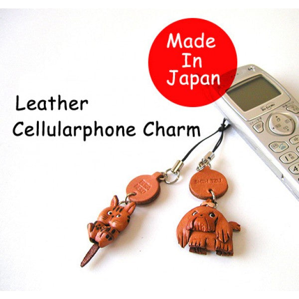 Black Playing Japanese Leather Cellularphone Charm Cat