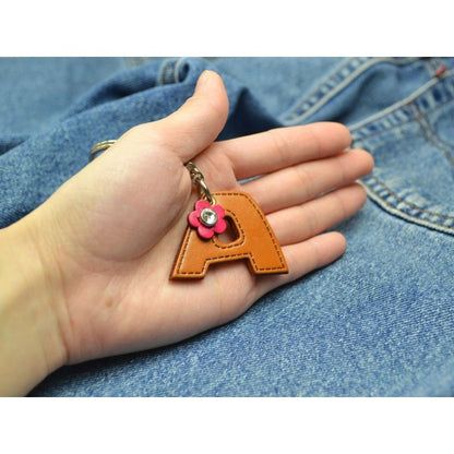 Initial  "A" Leather Keychain Bag Charm