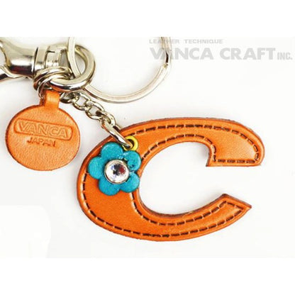 Initial  "C" Leather Keychain Bag Charm