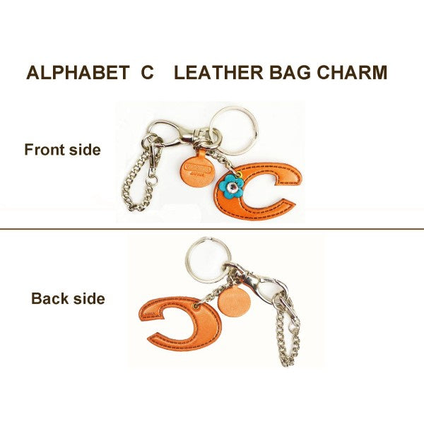 Initial  "C" Leather Keychain Bag Charm