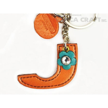 Initial  "J" Leather Keychain Bag Charm