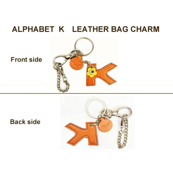 Initial  "K" Japanese Leather Bag Charm