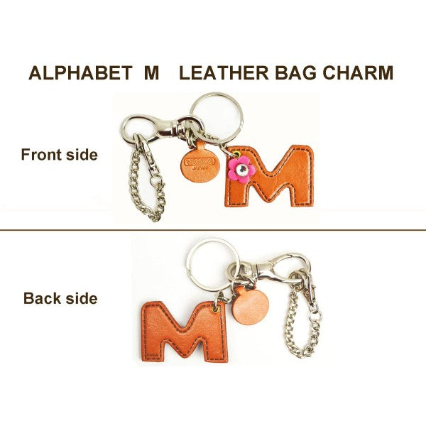 Initial  "M" Leather Keychain Bag Charm