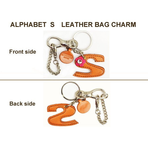 Initial  "S" Leather Keychain Bag Charm