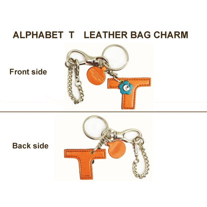 Initial  "T" Leather Keychain Bag Charm