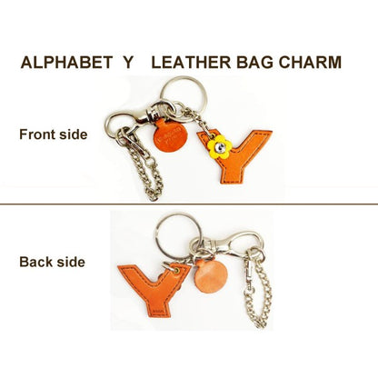 Initial  "Y" Leather Keychain Bag Charm