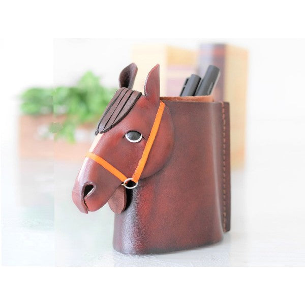 Horse Head Black Brown Handmade Leather Eyeglasses Holder/Stand #26229