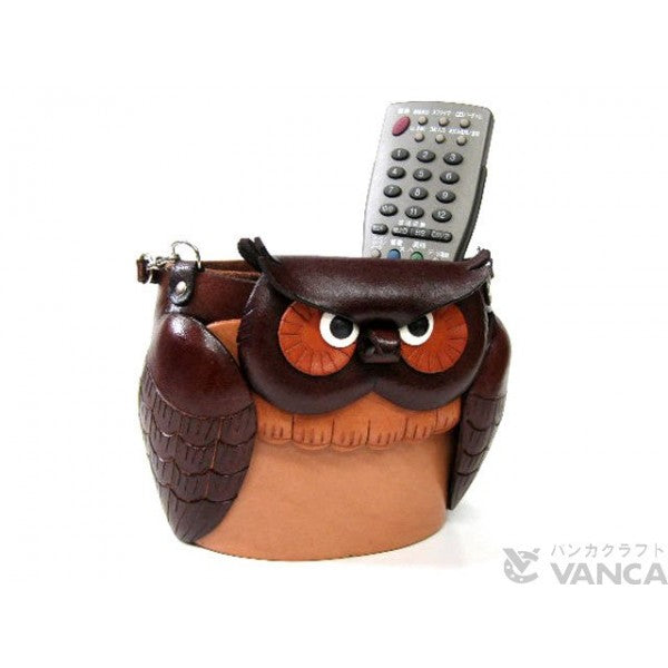 Dual Eyeglasses Holder Big Owl Handmade Leather