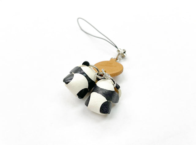Twin Pandas Leather Cellularphone Charm Animal