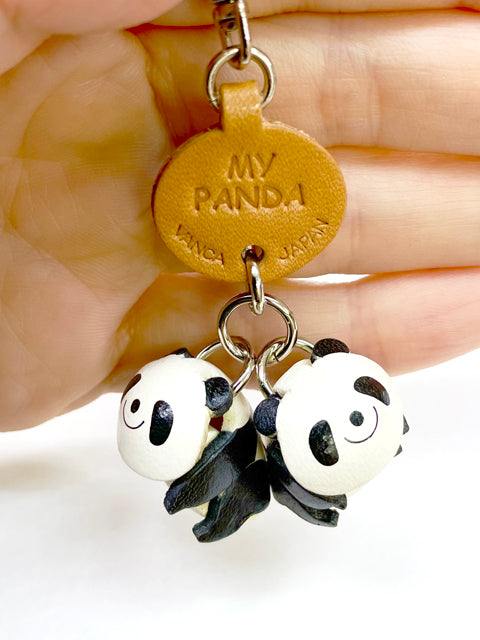 Twin Pandas Leather Cellularphone Charm Animal