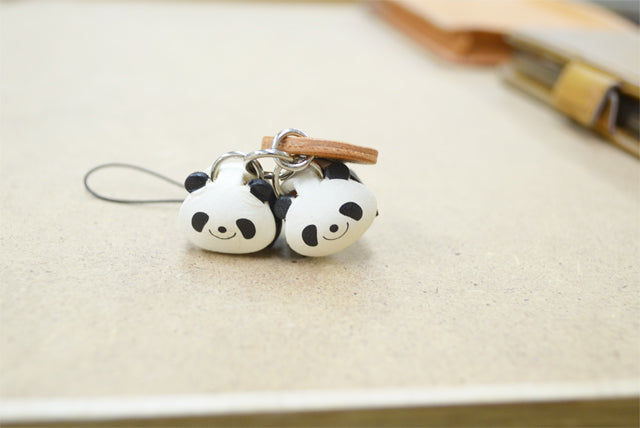Twin Pandas Leather Cellularphone Charm Animal