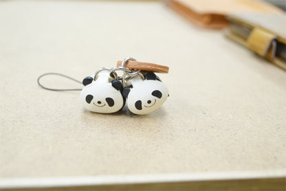 Twin Pandas Leather Cellularphone Charm Animal