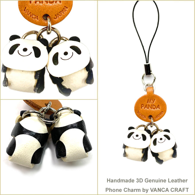 Twin Pandas Leather Cellularphone Charm Animal