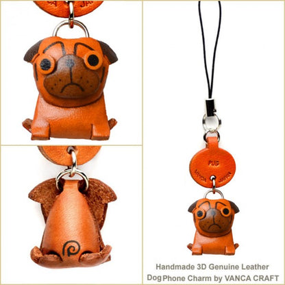 Pug Japanese Leather Cellularphone Charm #46751