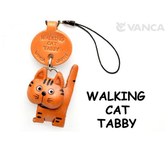 Tabby Walking Japanese Leather Cellularphone Charm Cat #46405