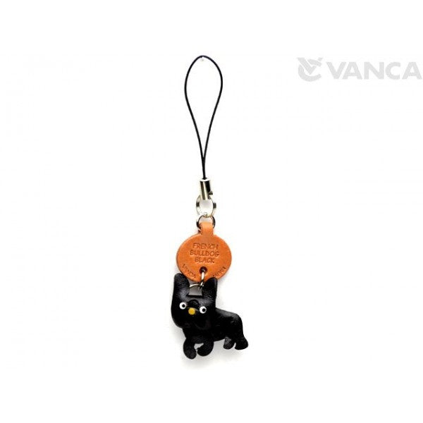 French Bulldog Black Leather Cellularphone Charm