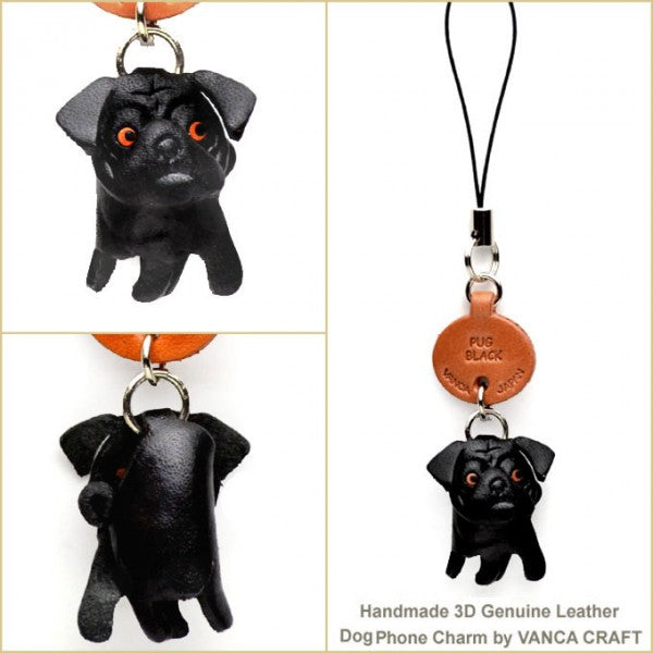 Pug Black Leather Cellularphone Charm #46752