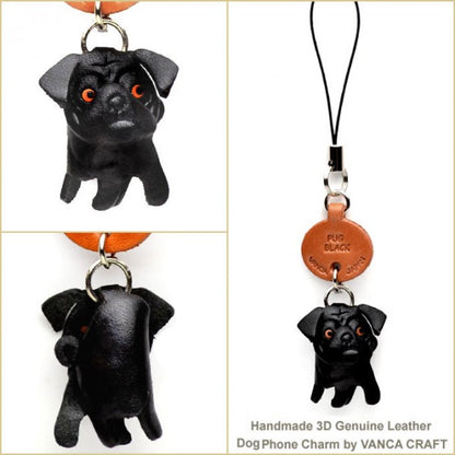 Pug Black Leather Cellularphone Charm #46752