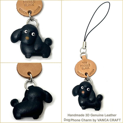 Toy Poodle Black Leather Cellularphone Charm