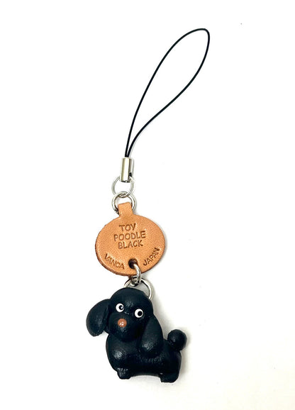 Toy Poodle Black Leather Cellularphone Charm