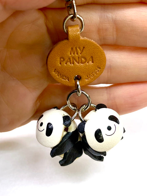 Twin Pandas Leather Keychains Animal