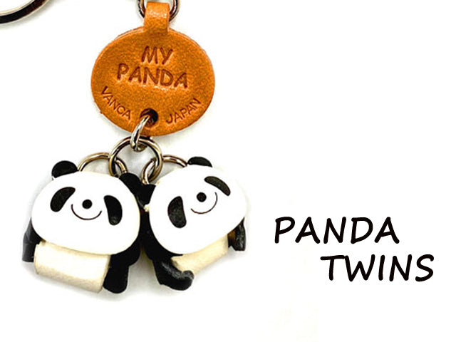Twin Pandas Leather Keychains Animal