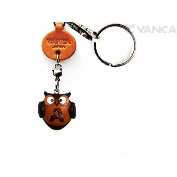 Initial Owl A Leather Animal Keychain