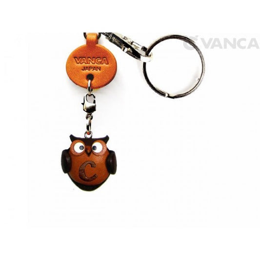 Initial Owl C Leather Animal Keychain