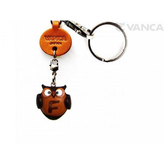 Initial Owl F Leather Animal Keychain