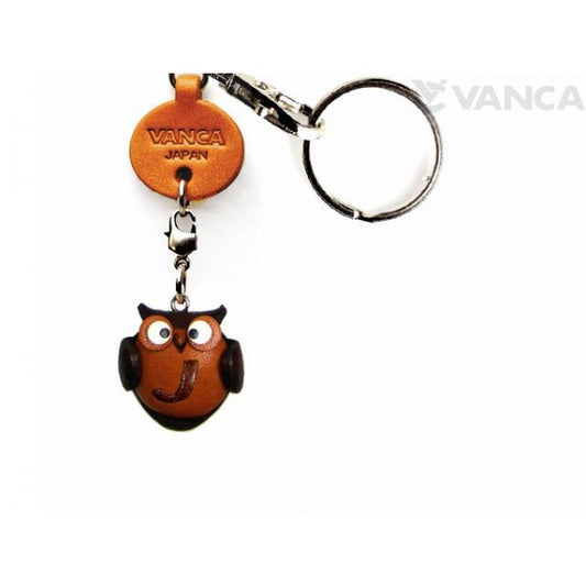 Initial Owl J Leather Animal Keychain