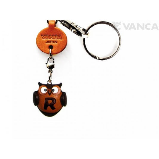 Initial Owl R Leather Animal Keychain