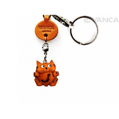 Initial Cat J Leather Animal Keychain