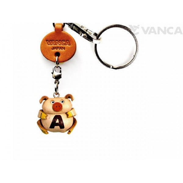 Initial Pig A Leather Animal Keychain