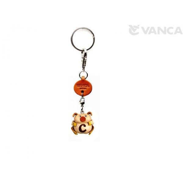 Initial Pig C Leather Animal Keychain