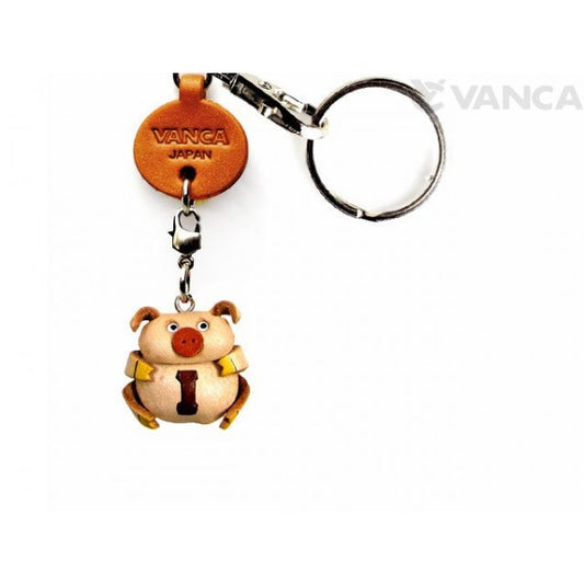 Initial Pig I Leather Animal Keychain