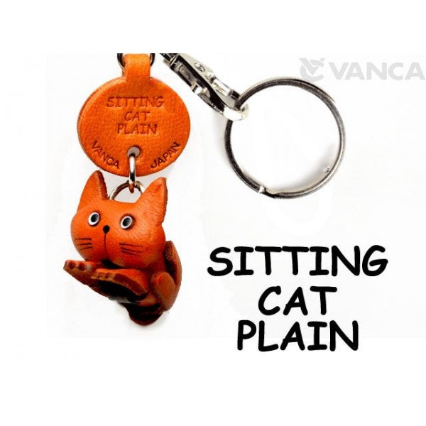 Plain Sitting Cat Japanese Leather Keychains