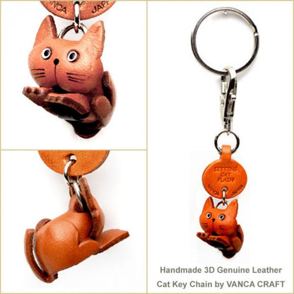 Plain Sitting Cat Japanese Leather Keychains