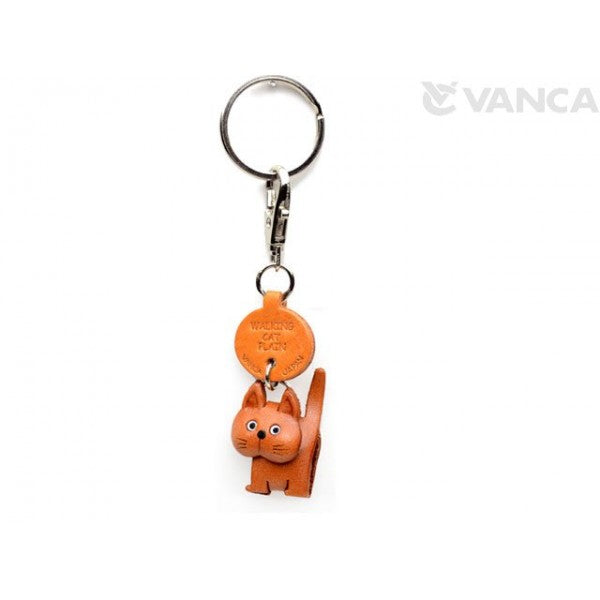 Plain Walking Cat Japanese Leather Keychains