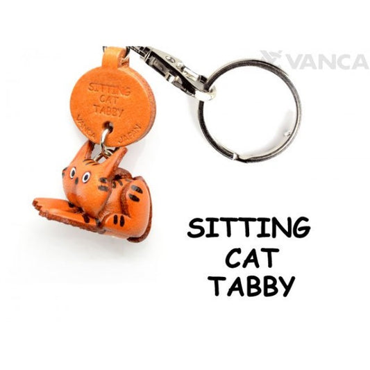 Tabby Sitting Cat Japanese Leather Keychains