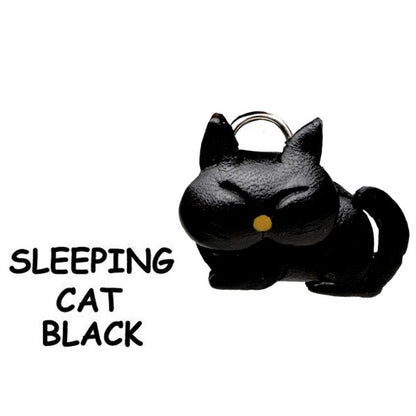 Sleeping Cat Black Leather Charm Bookmarker