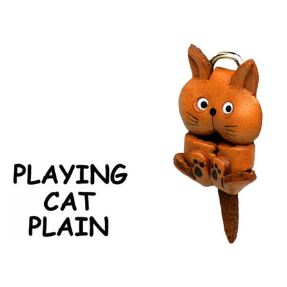 Playing Cat Plain Leather Charm Bookmarker