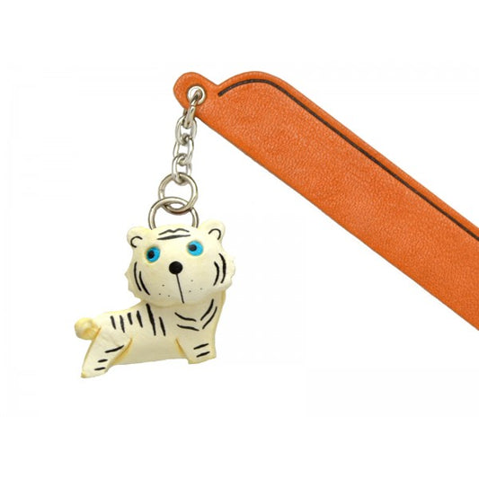 White Tiger Leather Charm Bookmarker