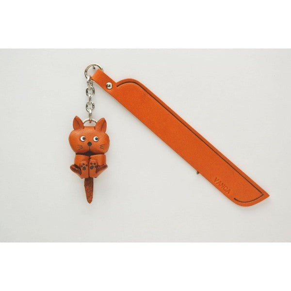 Playing Cat Plain Leather Charm Bookmarker