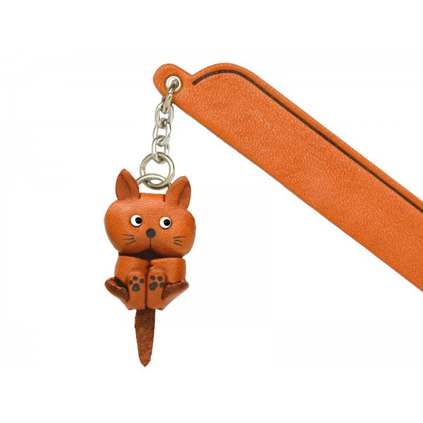 Playing Cat Plain Leather Charm Bookmarker