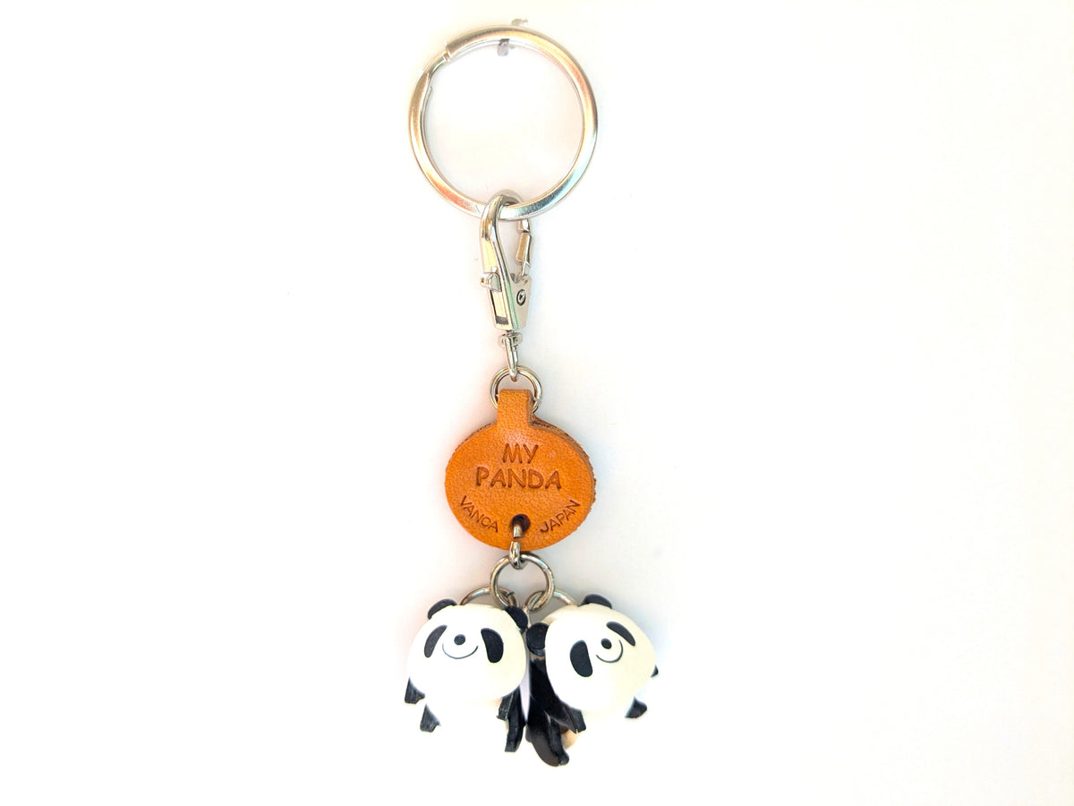 Twin Pandas Leather Keychains Animal