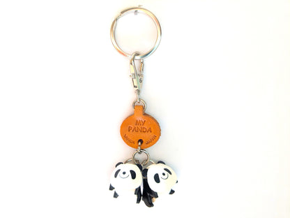 Twin Pandas Leather Keychains Animal
