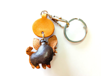 Chihuahua Long Haired Black & Tan Genuine Leather Dog Keychain - Handcrafted 3D, Dog Lover Gift, Artisan Leathercraft, Made in Japan
