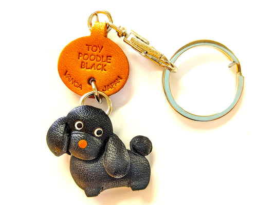 Toy Poodle Black Leather Dog Keychain