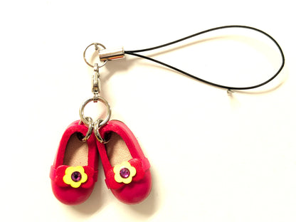 Red Shoes With Ribbon Leather Cellularphone Charm
